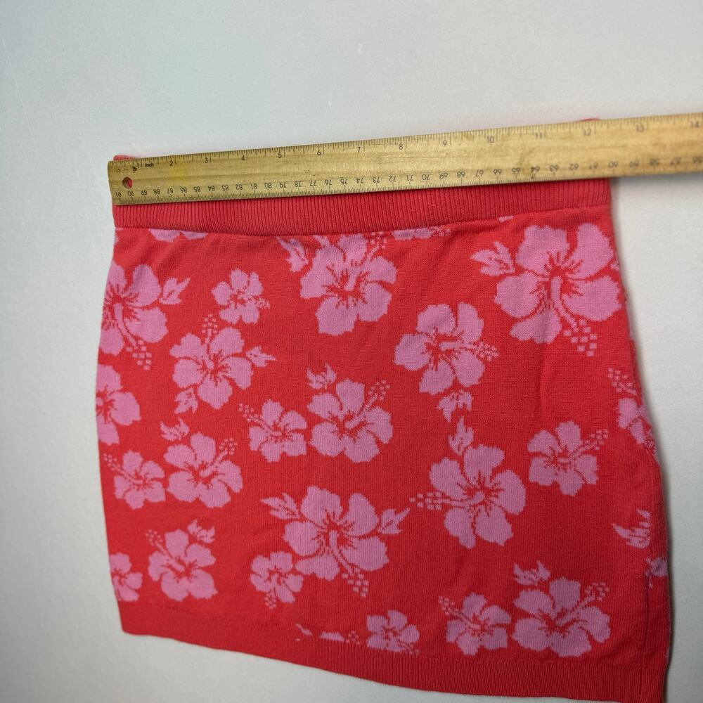 Art Class Hibiscus Knit Mini Skirt L 10/12 Red Pink Floral Y2K Coconut Girl Boho - Picture 8 of 10
